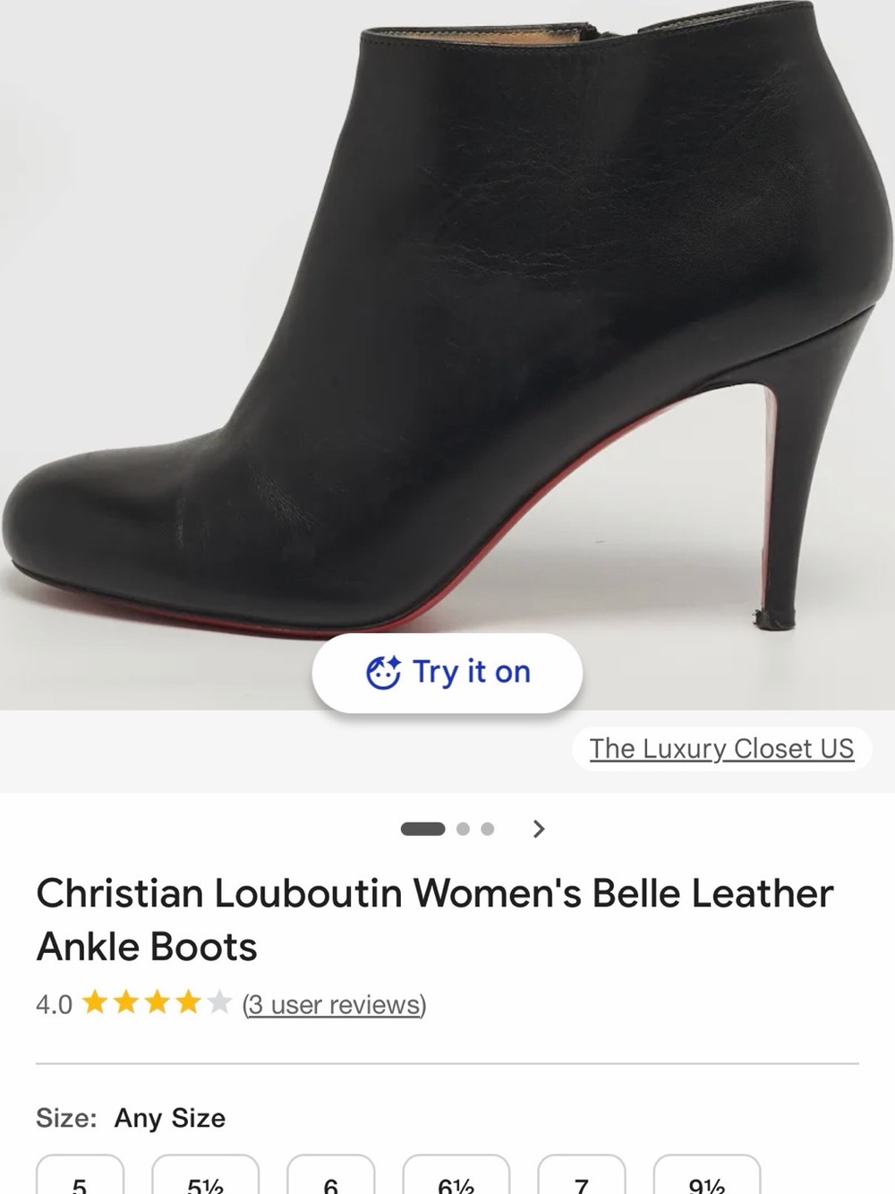 Christian Louboutin Bella Black Leather Ankle Booties with Red Soles